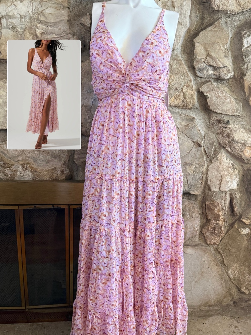 Astr Lavender Floral Twist-Front Maxi Dress